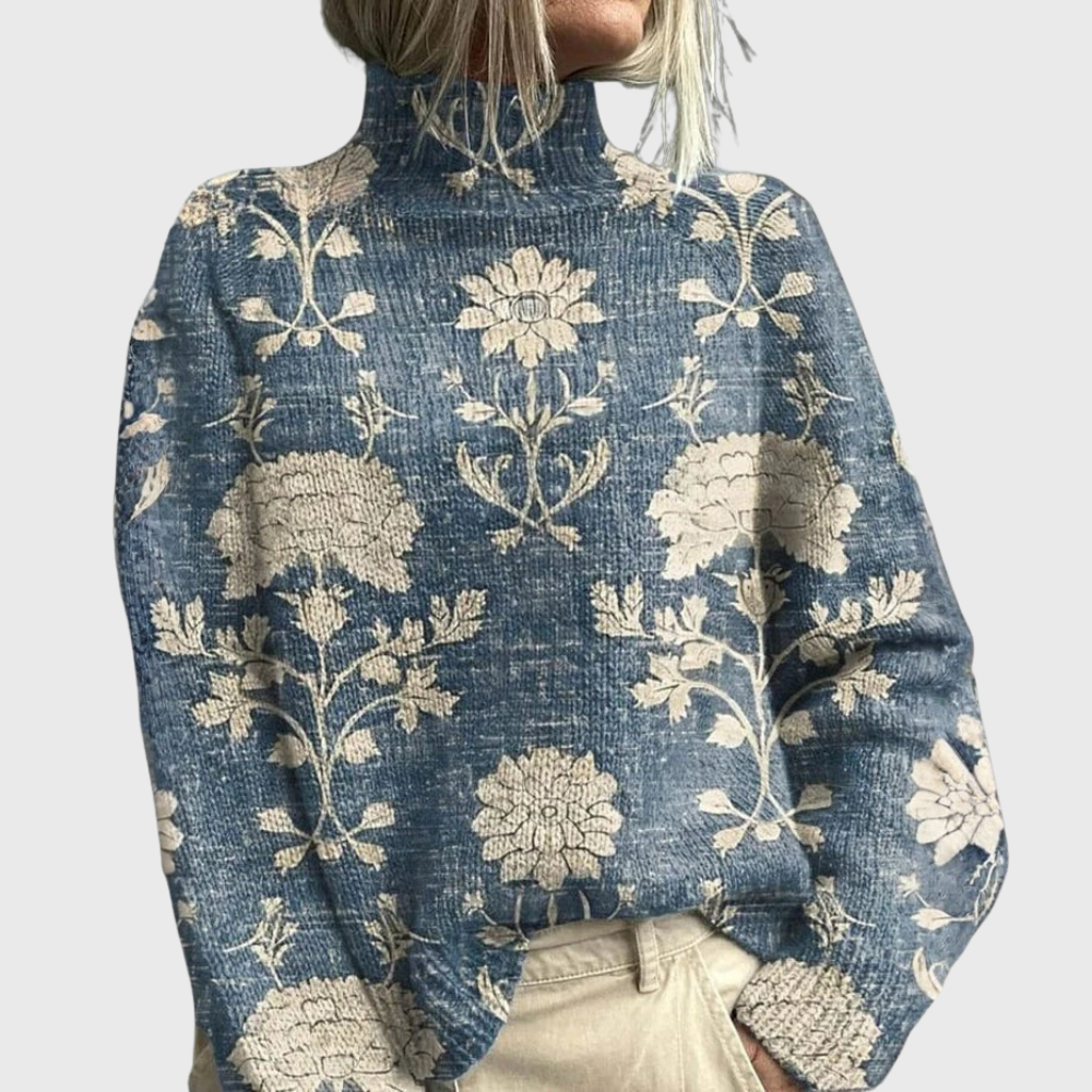 Kvinnors Mönstrade Turtleneck Tröja – Avslappnad Vinterstickad för Casual Dagligt Bruk
