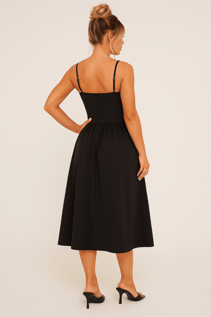 Kvinnors Fit and Flare Midi Klänning – Spagettistil för Sommarfester och Evenemang
