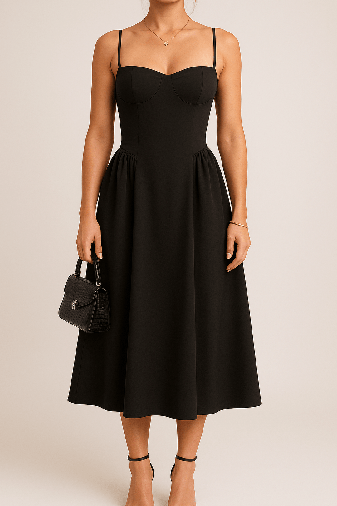 Kvinnors Fit and Flare Midi Klänning – Spagettistil för Sommarfester och Evenemang