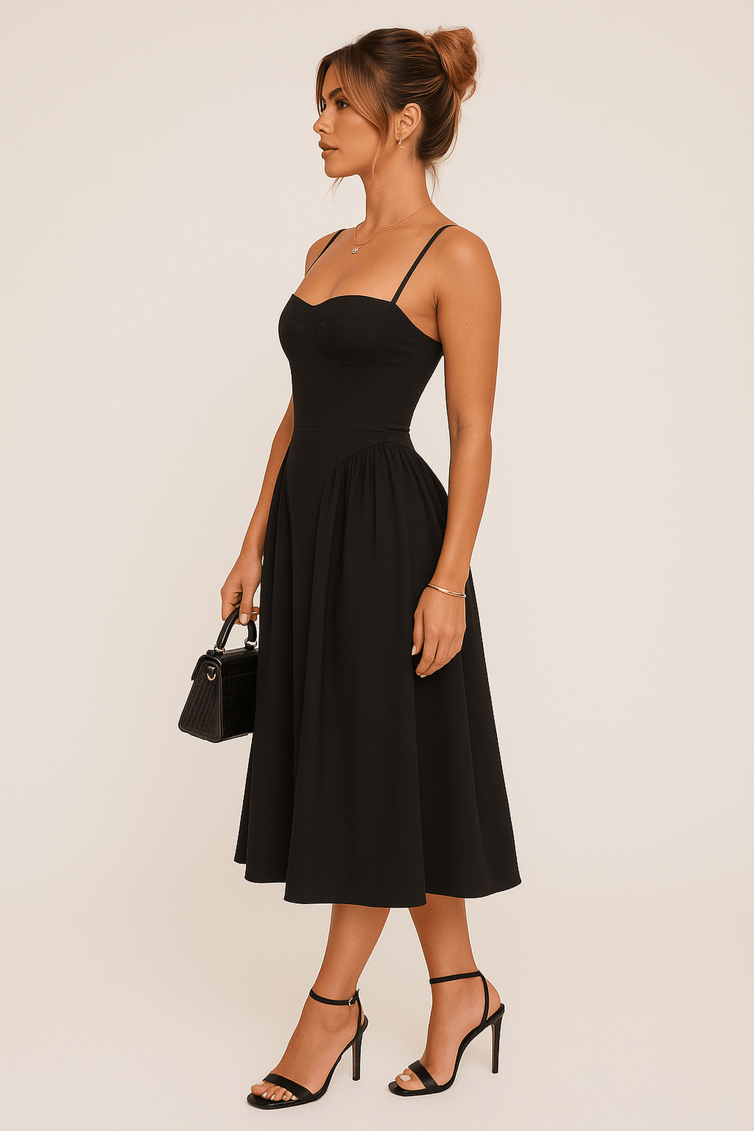 Kvinnors Fit and Flare Midi Klänning – Spagettistil för Sommarfester och Evenemang