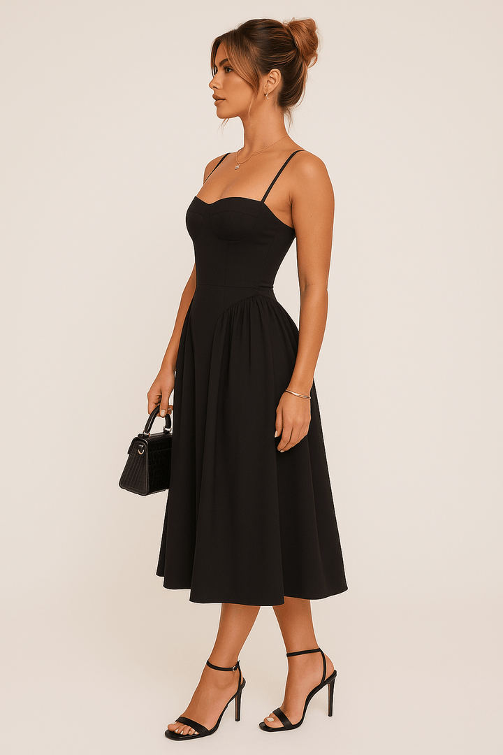 Kvinnors Fit and Flare Midi Klänning – Spagettistil för Sommarfester och Evenemang