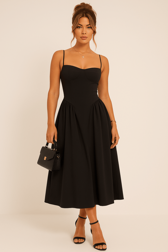 Kvinnors Fit and Flare Midi Klänning – Spagettistil för Sommarfester och Evenemang