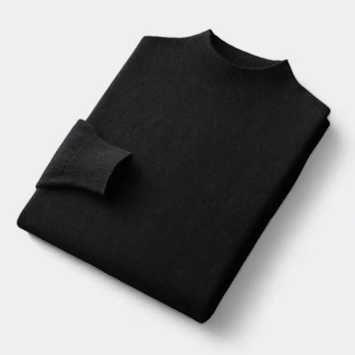 Herrarnas Ull Mock Neck Tröja – Varm Finstickad för Höst- och Vinterlager