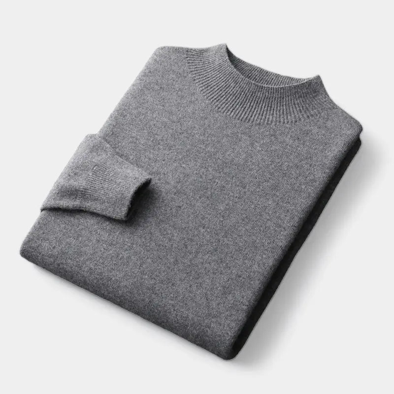 Herrarnas Ull Mock Neck Tröja – Varm Finstickad för Höst- och Vinterlager