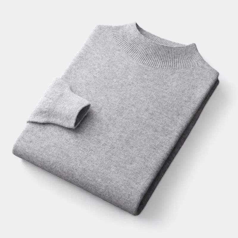 Herrarnas Ull Mock Neck Tröja – Varm Finstickad för Höst- och Vinterlager