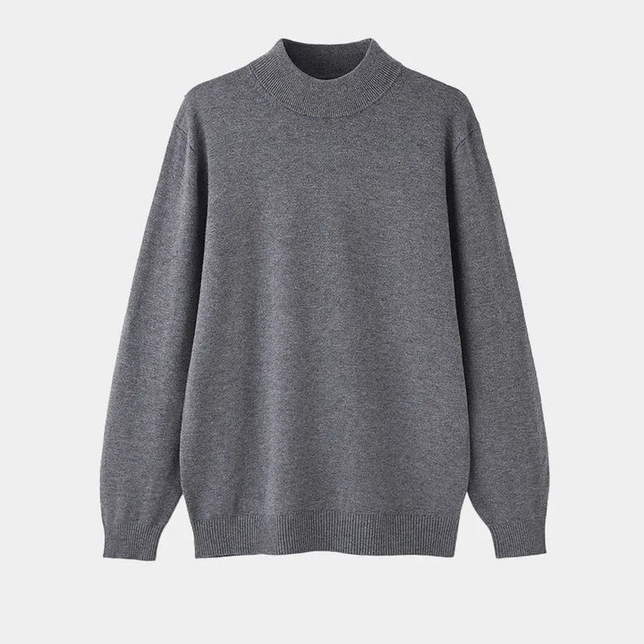 Herrarnas Ull Mock Neck Tröja – Varm Finstickad för Höst- och Vinterlager