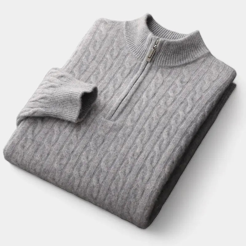 Herrs Merino Kabelstickad Kvartziptröja – Raffinerat Lager för Kallväder för Smart Klädsel