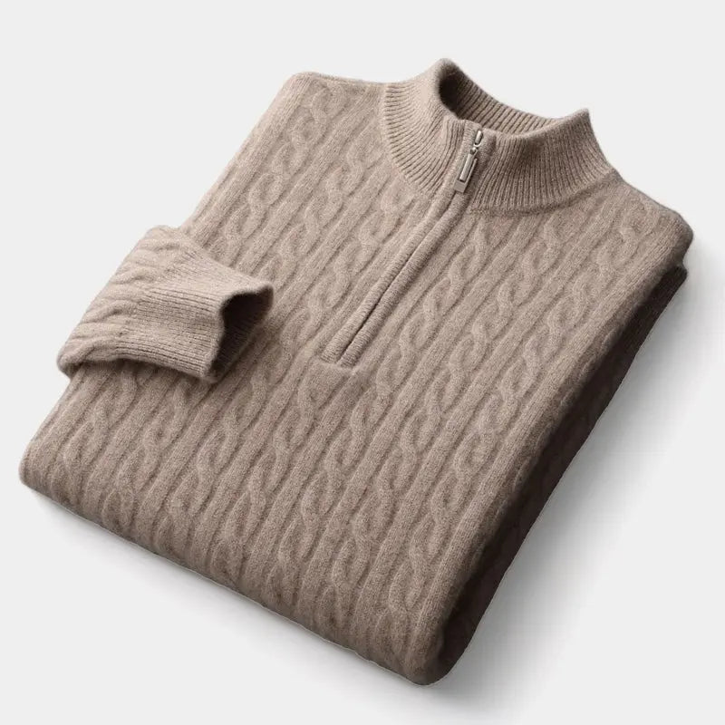 Herrs Merino Kabelstickad Kvartziptröja – Raffinerat Lager för Kallväder för Smart Klädsel