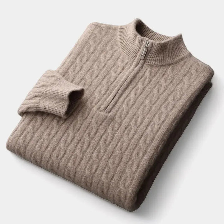 Herrs Merino Kabelstickad Kvartziptröja – Raffinerat Lager för Kallväder för Smart Klädsel