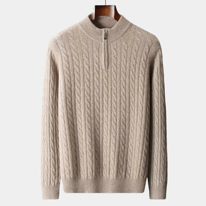 Herrs Merino Kabelstickad Kvartziptröja – Raffinerat Lager för Kallväder för Smart Klädsel