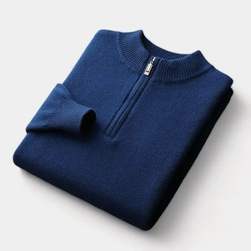 Herr Merino Zip-Neck Tröja – Ren Vinterstickning för Kontor och Helgbruk