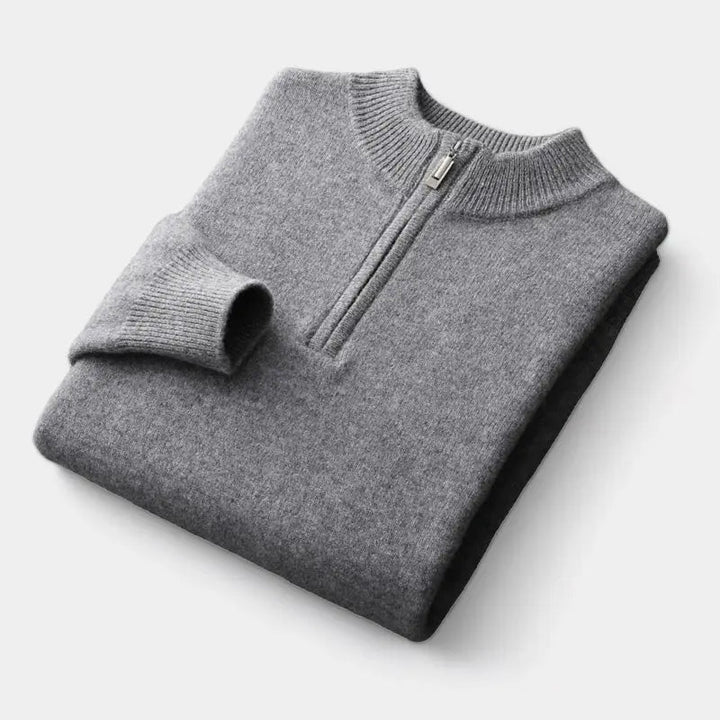 Herr Merino Zip-Neck Tröja – Ren Vinterstickning för Kontor och Helgbruk
