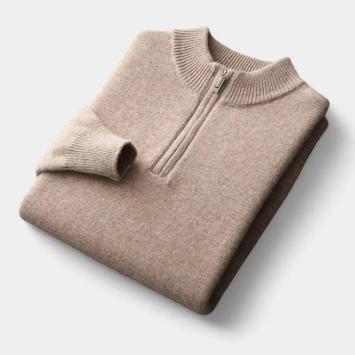 Herr Merino Zip-Neck Tröja – Ren Vinterstickning för Kontor och Helgbruk