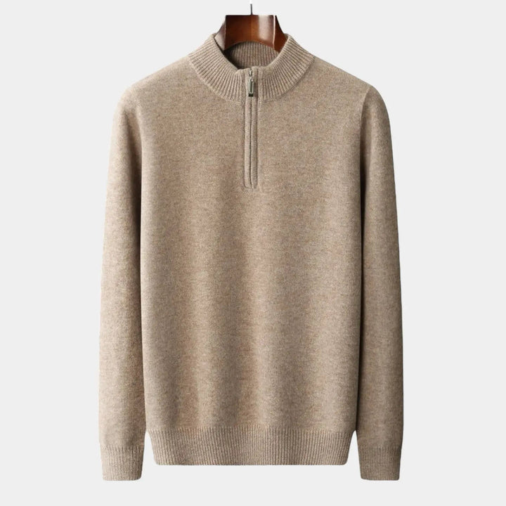 Herr Merino Zip-Neck Tröja – Ren Vinterstickning för Kontor och Helgbruk