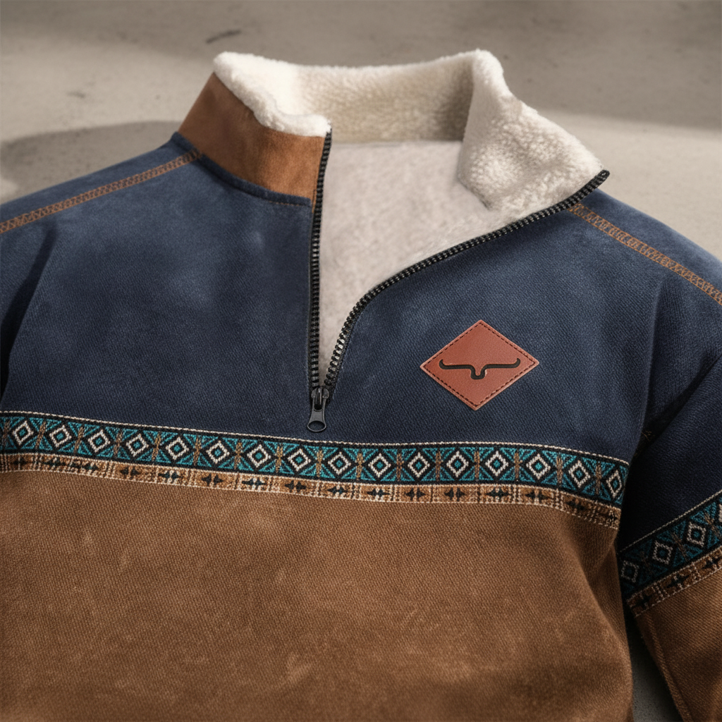 Herrarnas Kvart Zip Fleece Tröja med Sherpa Krage och Tryckt Kant