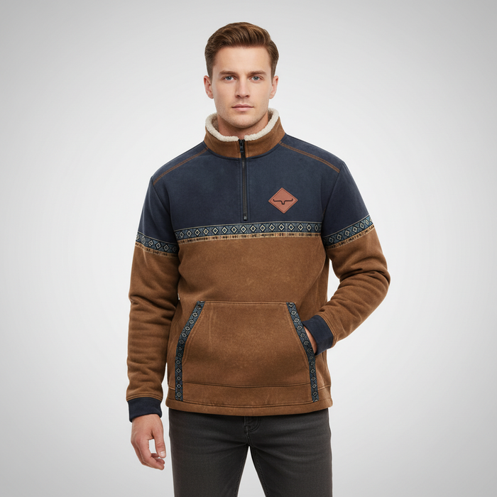 Herrarnas Kvart Zip Fleece Tröja med Sherpa Krage och Tryckt Kant