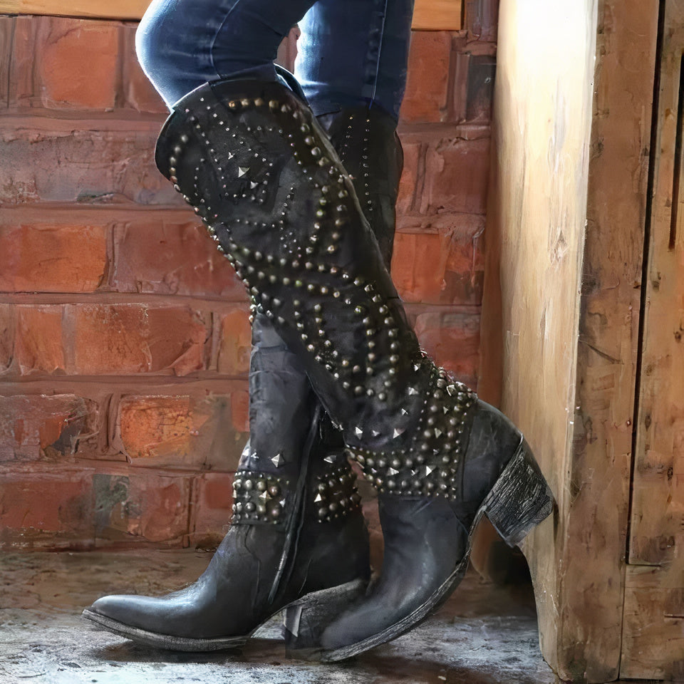 Kvinnors Nitar Western Cowboy Boots – Statement Block Heel Festival Stil