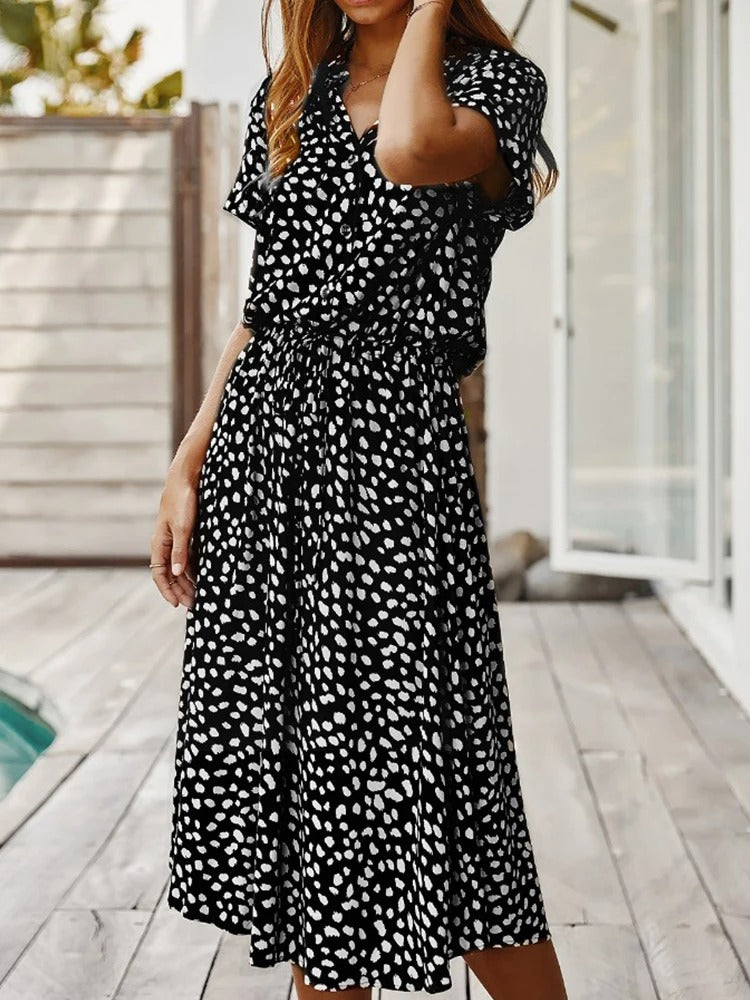 Kvinnors Midi Sommarklänning Justerbar Midja Lättviktig Tryckt Avslappnad Elegant Semesteroutfit