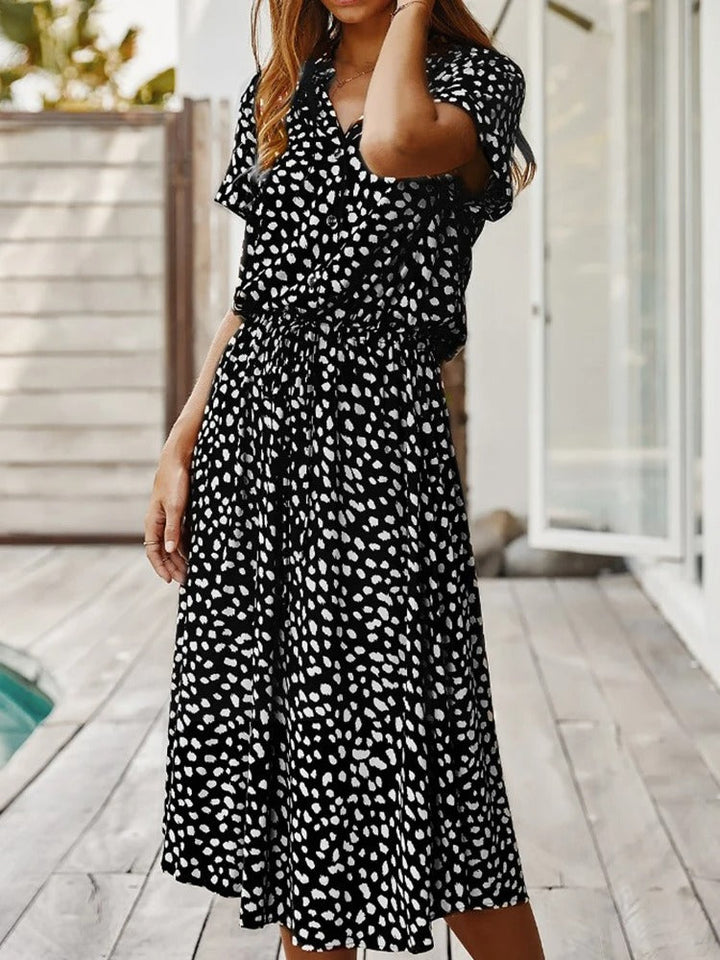 Kvinnors Midi Sommarklänning Justerbar Midja Lättviktig Tryckt Avslappnad Elegant Semesteroutfit