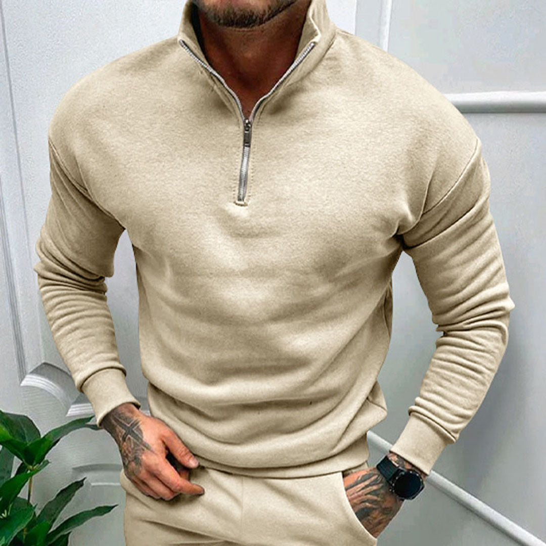 Herrars Halvdraget Stickad Tröja Ren Minimalistisk Pullover Stil