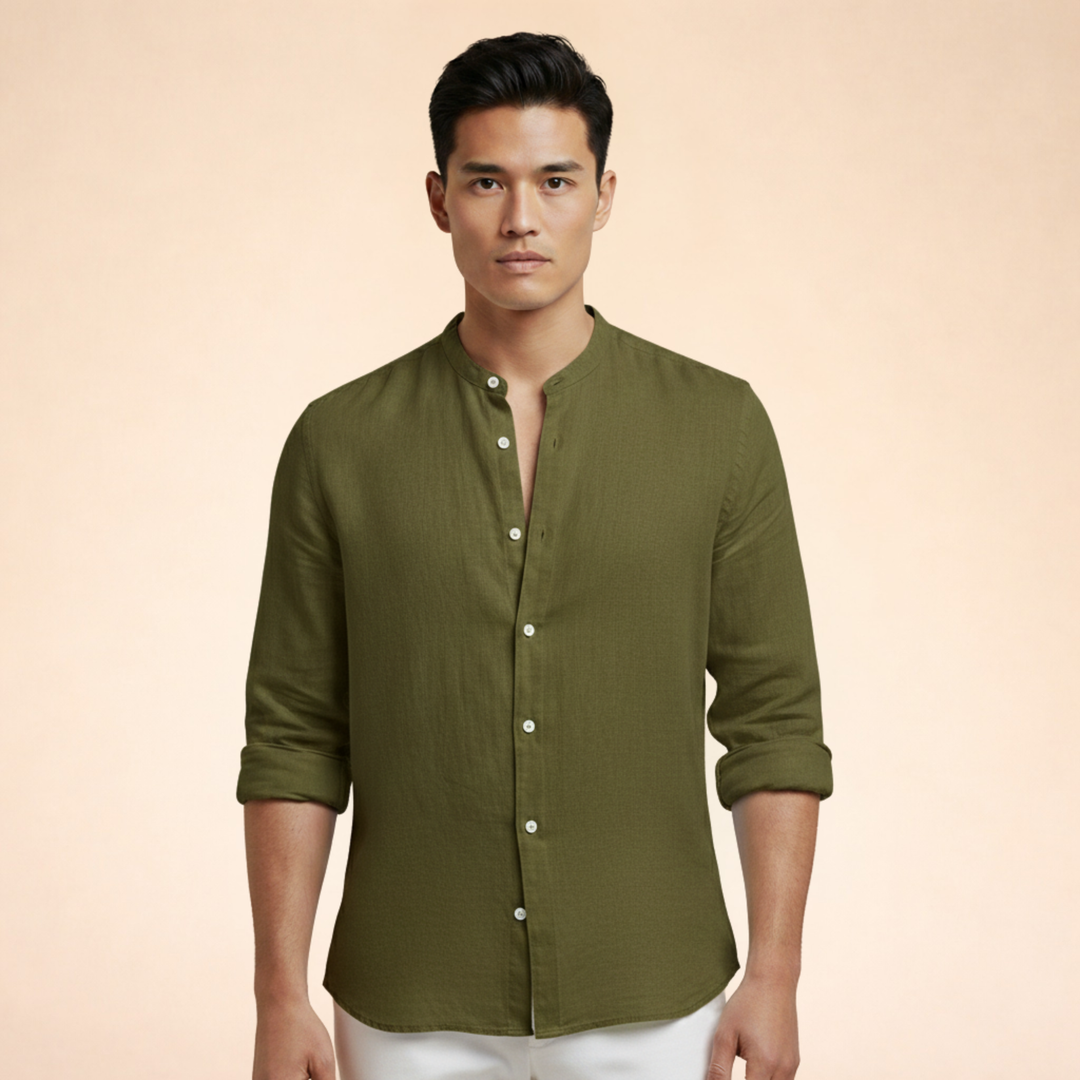 Herrens Grand Collar Linneblandning Skräddarsydd Casual Skjorta