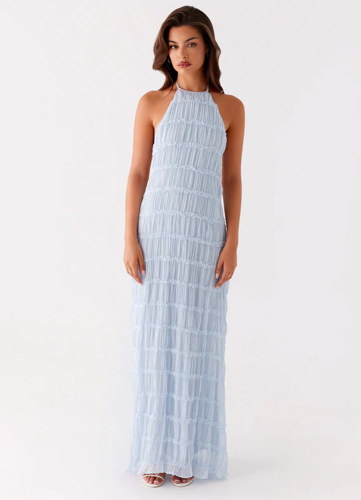 Kvinnors Halterneck Texturerad Maxi Bröllopsgästklänning