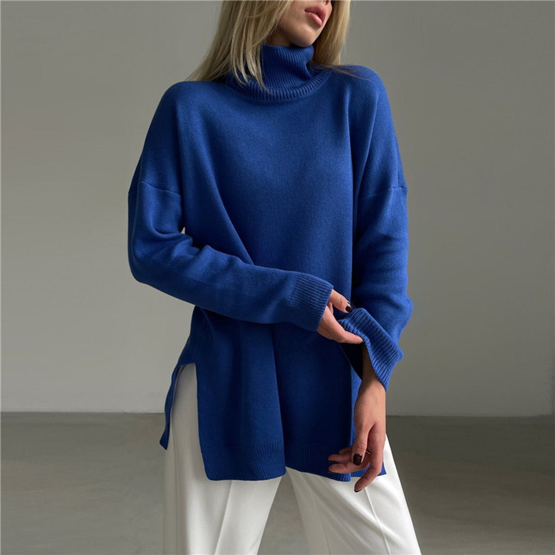 Kvinnors Turtleneck Tröja Avslappnad Passform Sidospalt Stickad Topp