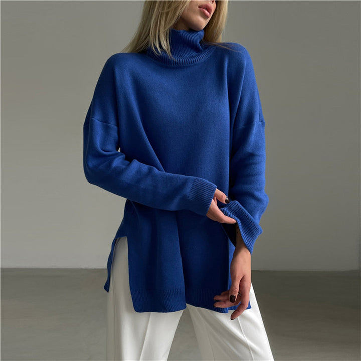 Kvinnors Turtleneck Tröja Avslappnad Passform Sidospalt Stickad Topp