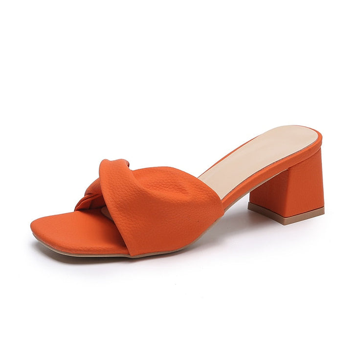 Kvinnors Blockklack Mule Sandaler Tvistad Rem Öppen Tå Elegant Slip-On Klackar