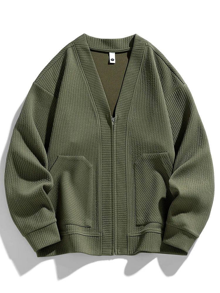 Herrars Vinter Zip Cardigan – Stretch Stickad Komfortlager