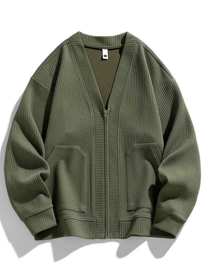 Herrars Vinter Zip Cardigan – Stretch Stickad Komfortlager