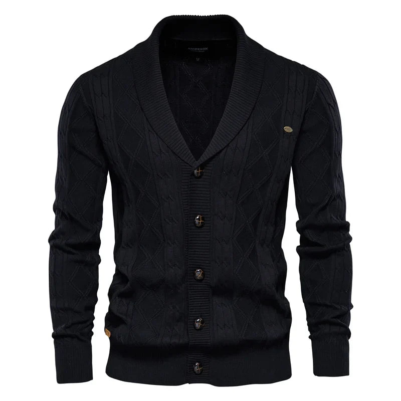Herrens sjalkrage kabelstickad knap cardigan