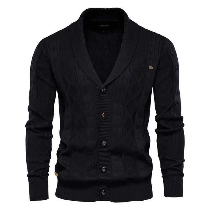 Herrens sjalkrage kabelstickad knap cardigan