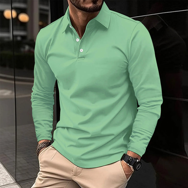 Herr Slim-Fit Långärmad Polo Tröja – Mjuk Smart Casual Topp för Kontor och Kvällsbruk