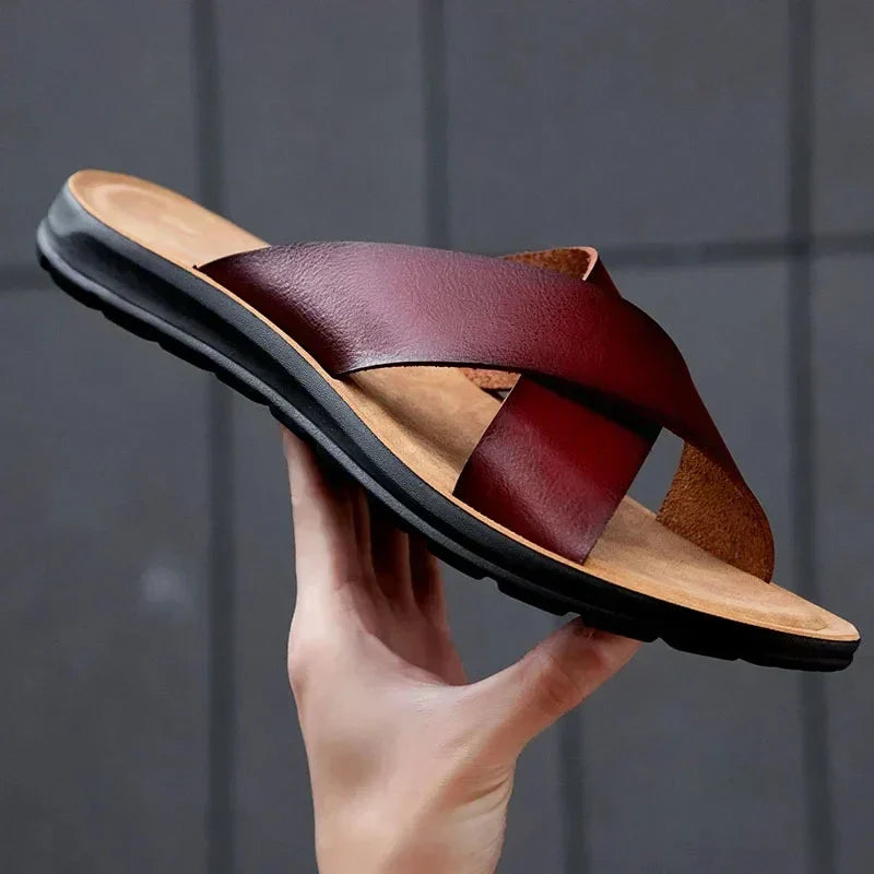Herrskinn Slip-On Sandaler Italiensk Stil Premium Bekväm Sommar Avslappnad Utomhussko