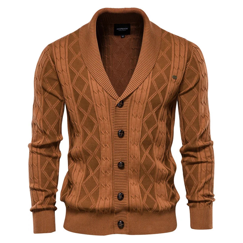 Herrens sjalkrage kabelstickad knap cardigan