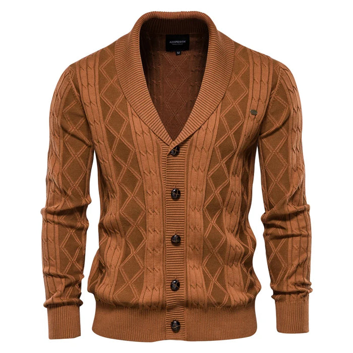 Herrens sjalkrage kabelstickad knap cardigan