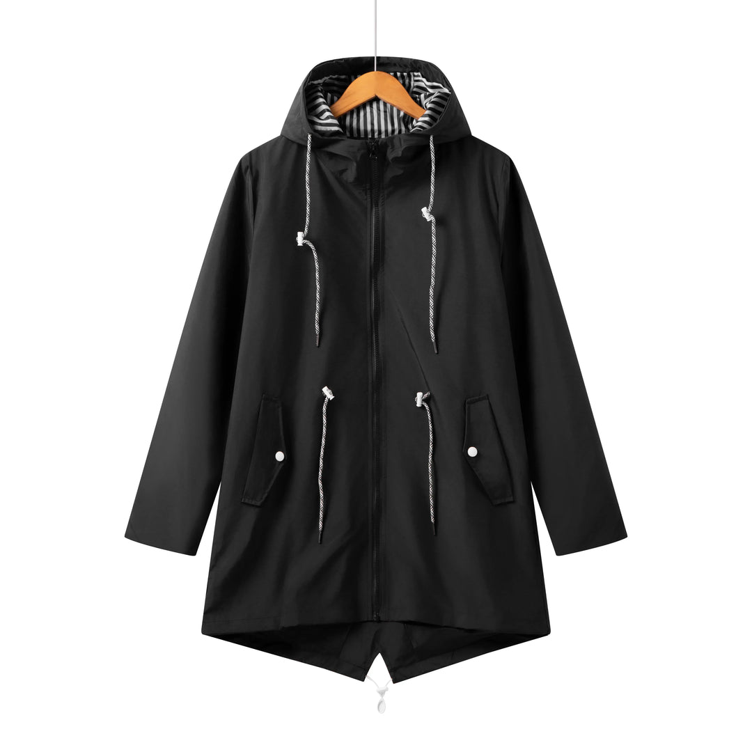 Kvinnors Hooded Drawstring Parka – Zip-Up Jacka för Övergångsväder