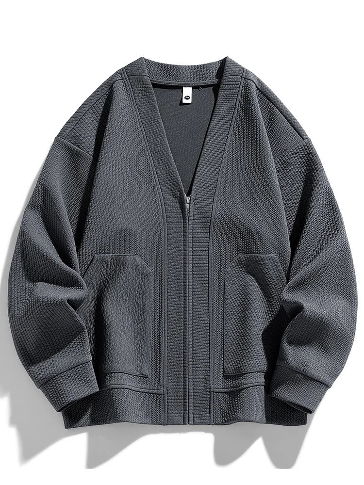 Herrars Vinter Zip Cardigan – Stretch Stickad Komfortlager