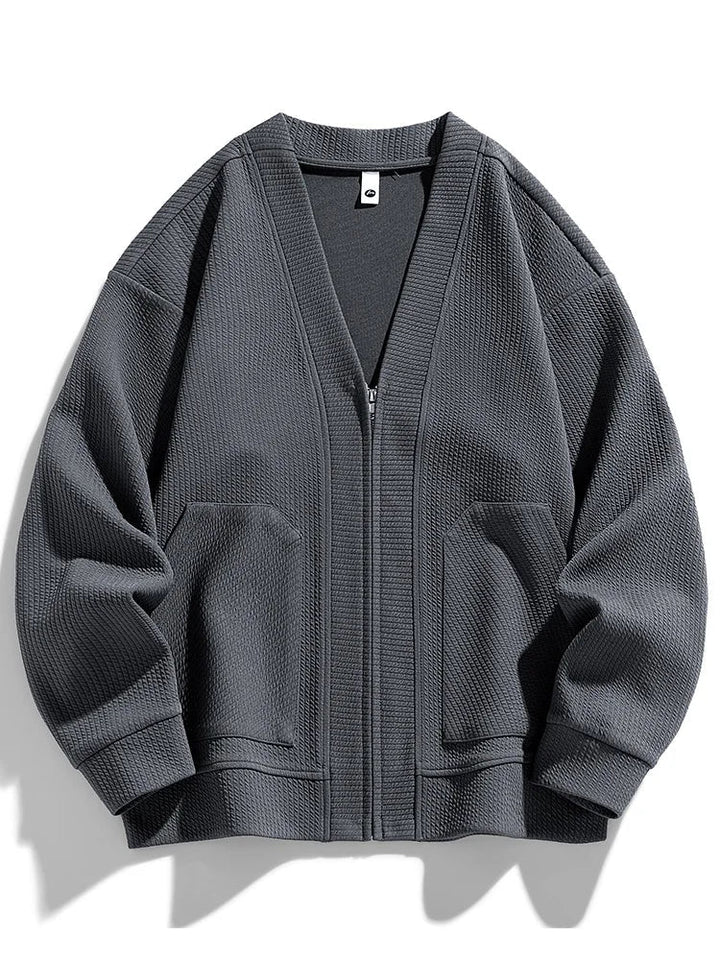 Herrars Vinter Zip Cardigan – Stretch Stickad Komfortlager