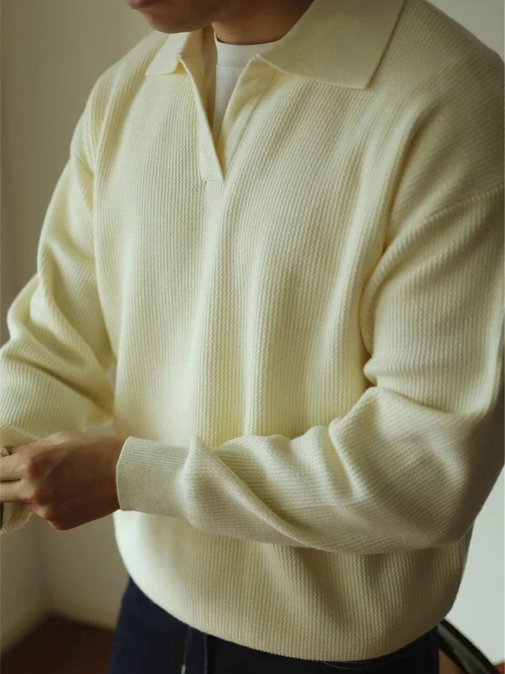 Herrarnas Polo Stickad Tröja – Elegant Andningsbar Bekväm Smart Casual Långärmad Pullover
