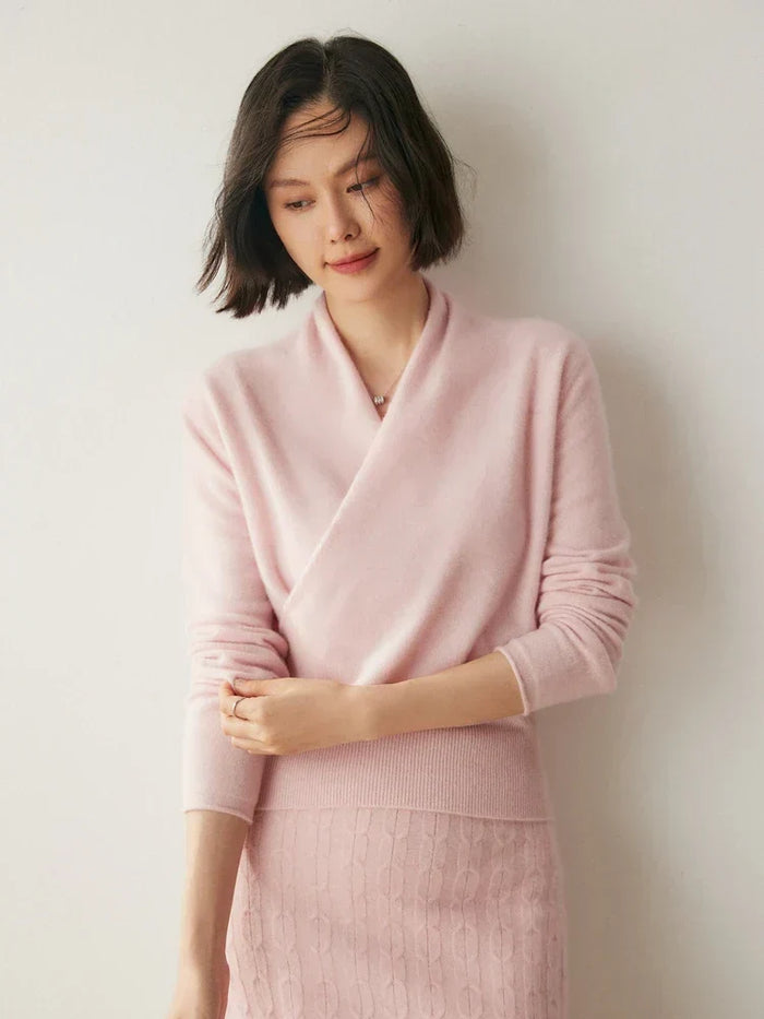 Kvinnors Wrap Front Tröja – Finslipad Slim Knit för Kontor och Smart Casual Klädsel