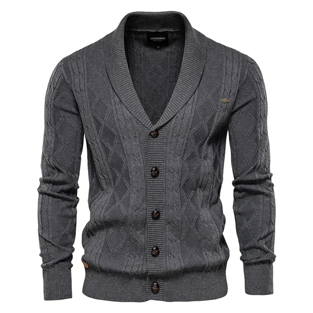 Herrens sjalkrage kabelstickad knap cardigan
