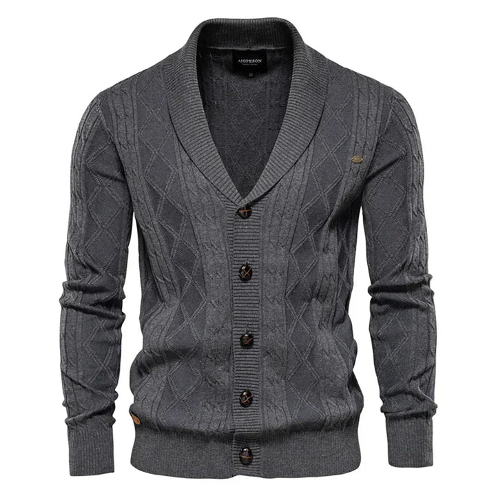 Herrens sjalkrage kabelstickad knap cardigan