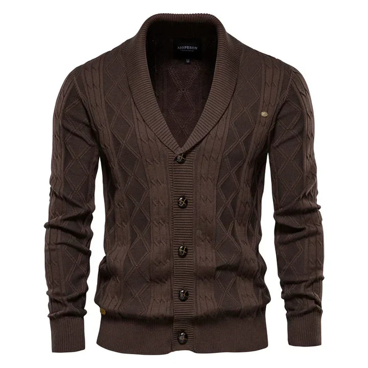 Herrens sjalkrage kabelstickad knap cardigan