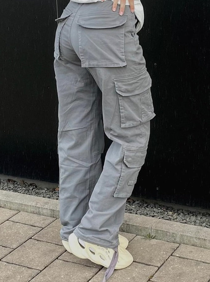Kvinnors Cargo Byxor Vid Ben Utility Fickor Streetwear Byxor