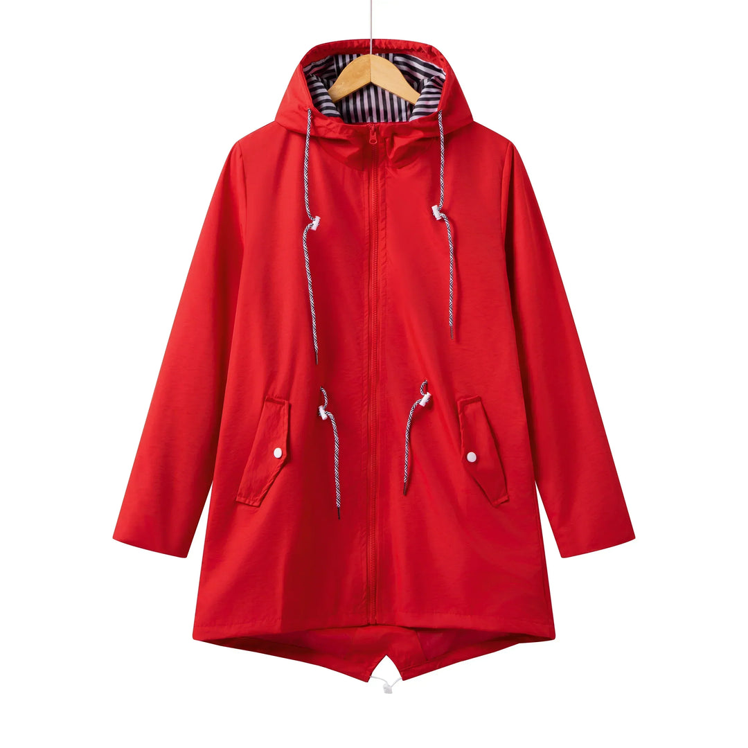 Kvinnors Hooded Drawstring Parka – Zip-Up Jacka för Övergångsväder
