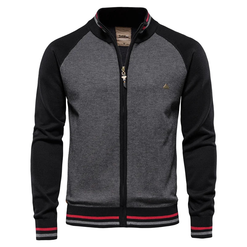 Mans Tvåfärgad Zip Cardigan Ribbad Ståkrage Jacka