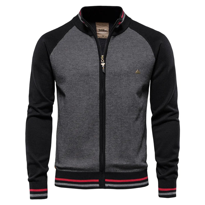 Mans Tvåfärgad Zip Cardigan Ribbad Ståkrage Jacka