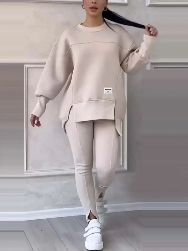 Kvinnors Oversized Sweatshirt och Slimbyxor Set – Modernt Tvådelat Casual Outfit